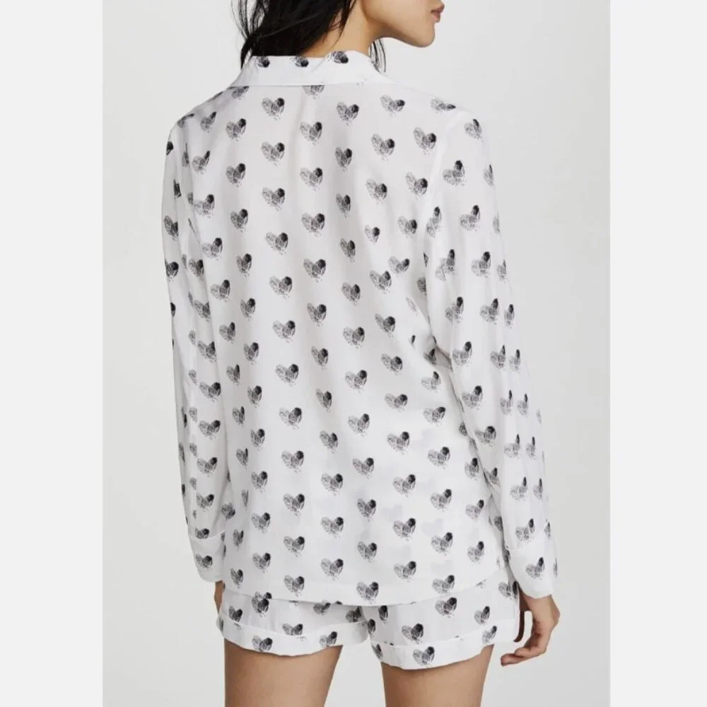 NWT Equipment Lillian Silk Pajama Set White & Black Heart Thumbprint XS,‎ M $388